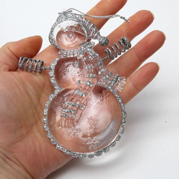 Vintage Avon Acrylic Glass Snowman & Reindeer Christmas Ornament Gold Silver - Picture 2 of 10